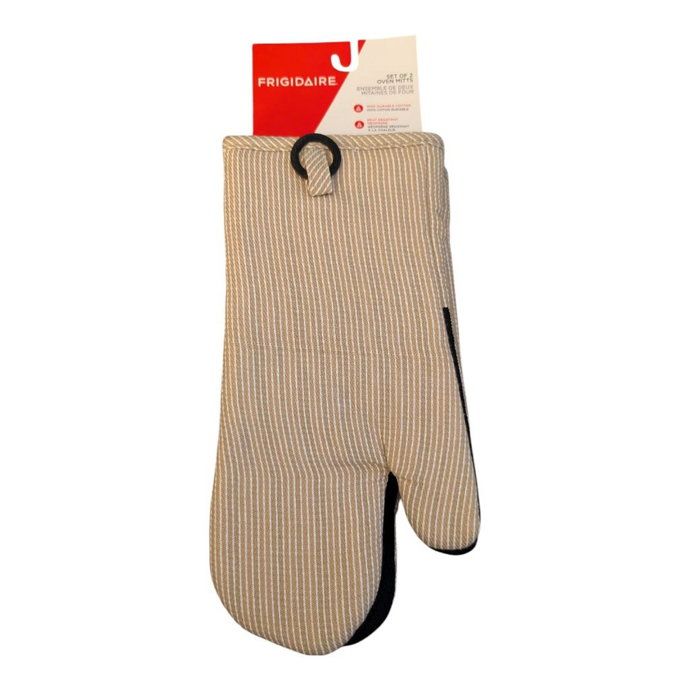 Frigidaire Oven Mitts Set of 2 Gold White Stripes
